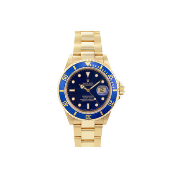 Rolex Blue Submariner 40mm 18k Yellow Gold Automatic Watch
