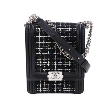 Chanel Boy Flap Tweed Black Chain Shoulder Bag 35512