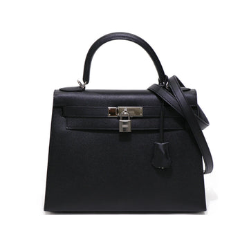 Hermes Kelly 28 Epsom Black Y Hand Bag 4K651