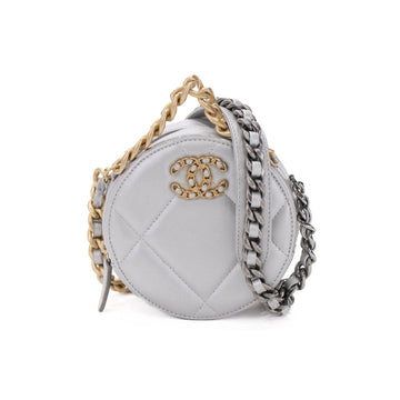 Chanel 19 Round Coco Mark AP0945 Lambskin Silver Shoulder Bag 40733