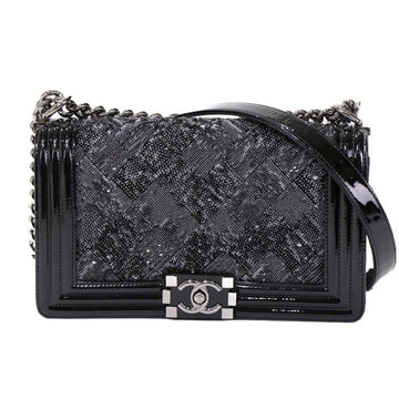 Chanel Boy Chanel Sequin Patent leather Black Chain Shoulder bag 41436