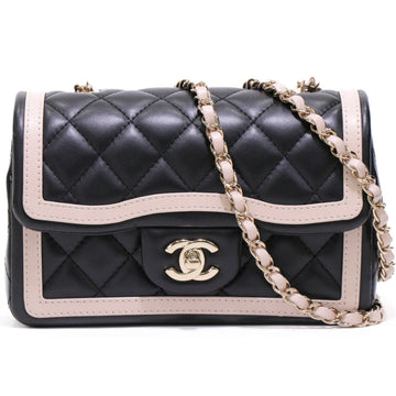 Chanel Classic Bicolor Flap Black Pink Lambskin Chain Shoulder Bag 42629
