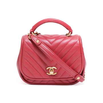 Chanel Top Handle V Stitch Lambskin Red Shoulder Bag 42630