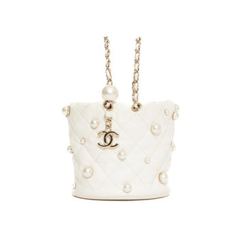 Chanel Coco Mark Lambskin Pearl White Chain Shoulder Bag 42636