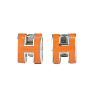 Hermes Pop Ash Metal Orange Silver H Logo Earrings 50550