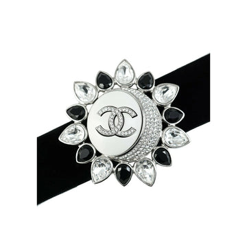 Chanel Coco Mark Metal Rhinestone Silver Necklace 51081