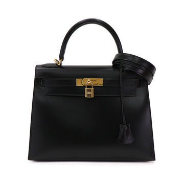 Hermes Kelly 28 Box Calf Black □D Shoulder Hand Bag 51292