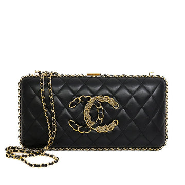 Chanel Coco Mark Lambskin Black Clutch Chain Shoulder Bag 53371