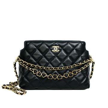 Chanel Matelasse Lamb Skin Black Chain Shoulder Bag 53372