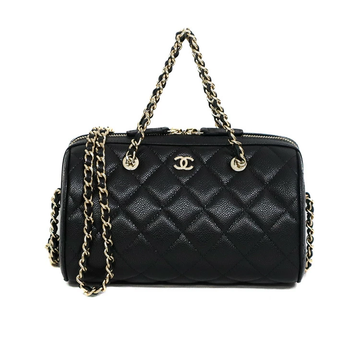 Chanel Matelasse Classic Line Mini Boston Caviar Black Chain Shoulder Bag 53375