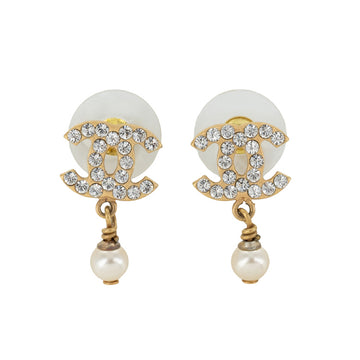 Chanel Coco Mark Metal Stone Faux Pearl Earrings 53628
