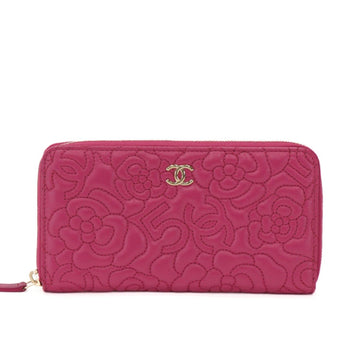Chanel Coco Mark Icon Stitch Camellia Lambskin Pink Wallet 54427