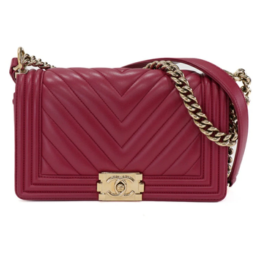 Chanel Boy Chanel V Stitch Lambskin Red Chain Shoulder Bag 54613