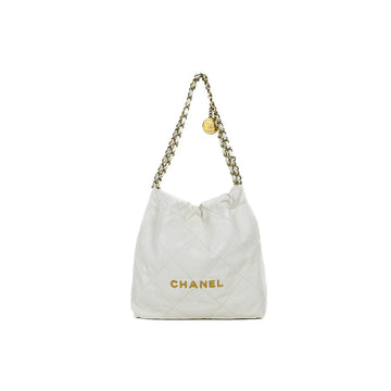 Chanel 22 Shiny Calf White Gold Chain Shoulder Bag 5s501