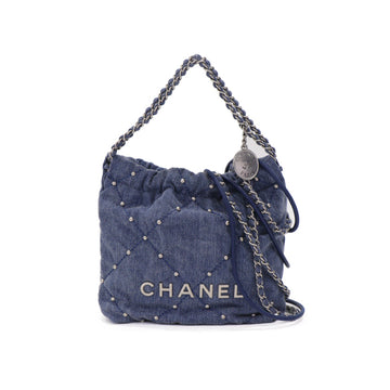 Chanel 22 Mini Denim Blue Silver Chain Shoulder Bag 51752