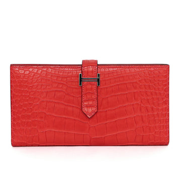 Hermes Bearn Soufflet Matte Alligator □P Long Wallet 3S408