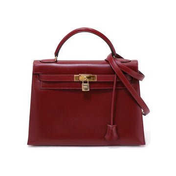 Hermes Kelly 32 Box Calf Rouge H □B Hand Bag 4S007