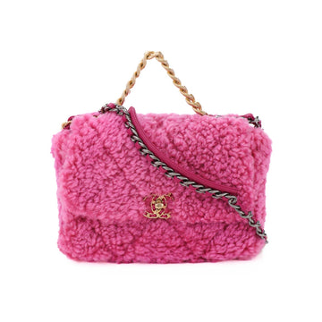 Chanel 19 Shearling Mouton Coco Mark Pink Chain Shoulder Bag 4S168