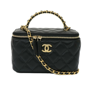 Chanel Vanity Case Lambskin Leather Black 2Way Shoulder Bag 23395
