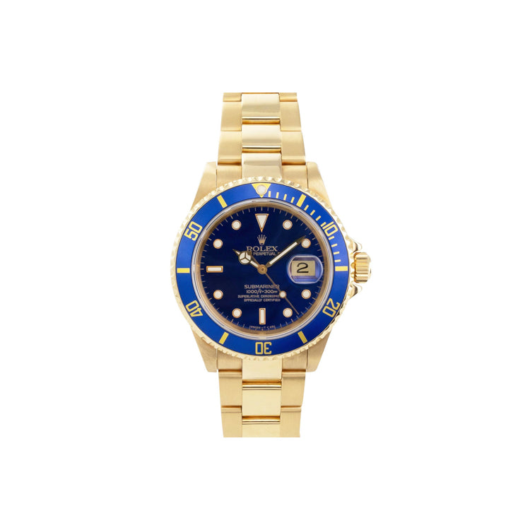 Rolex Blue Submariner 40mm 18k Yellow Gold Automatic Watch