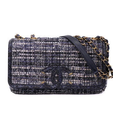 Chanel CC Filigree Matelasse Tweed Navy Chain Shoulder Bag 35417