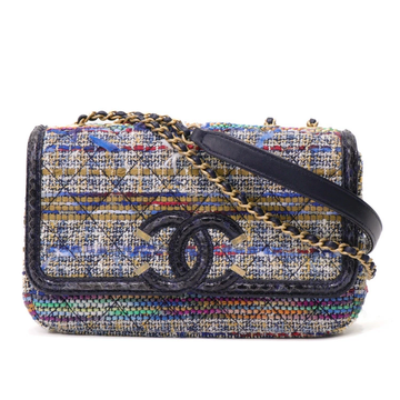 Chanel CC Filigree Matelasse Tweed Navy Chain Shoulder Bag 35418