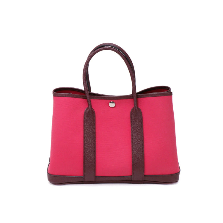Hermes Garden Party TPM Toile Officier Rouge Sellier Framboise A Hand Bag 35510