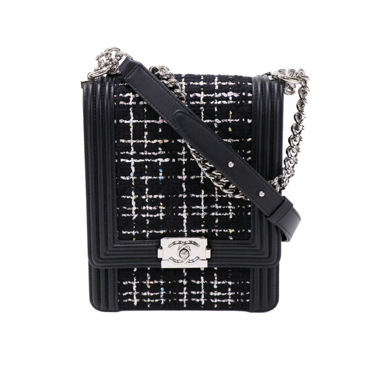Chanel Boy Flap Tweed Black Chain Shoulder Bag 35512