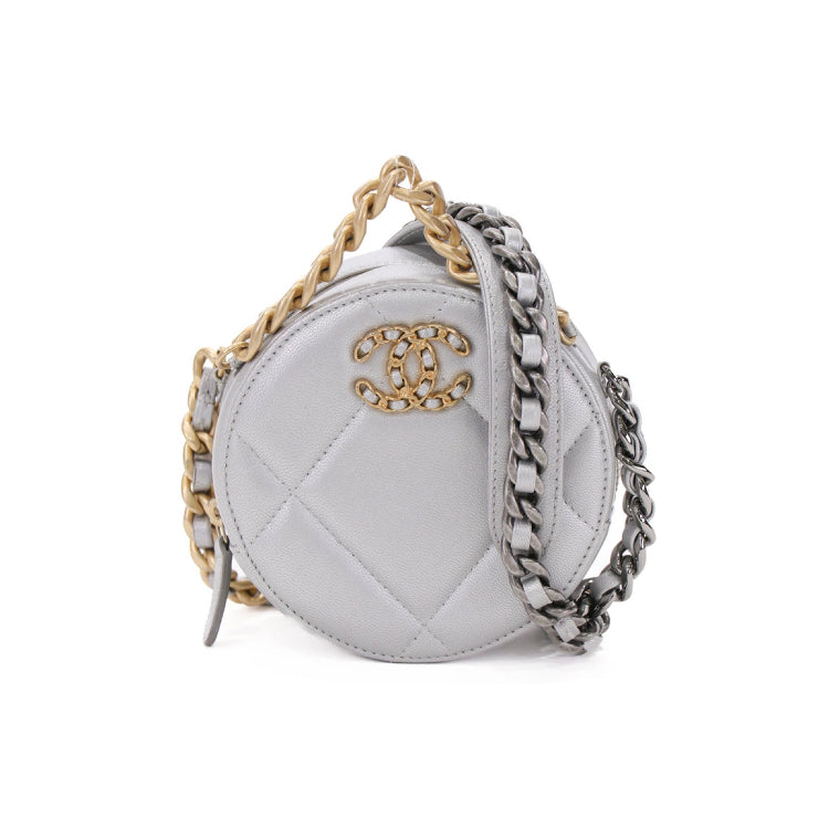 Chanel 19 Round Coco Mark AP0945 Lambskin Silver Shoulder Bag 40733