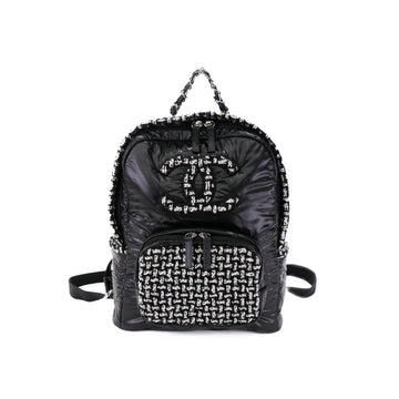 Chanel Tweed Nylon Black Backpack Chain Shoulder