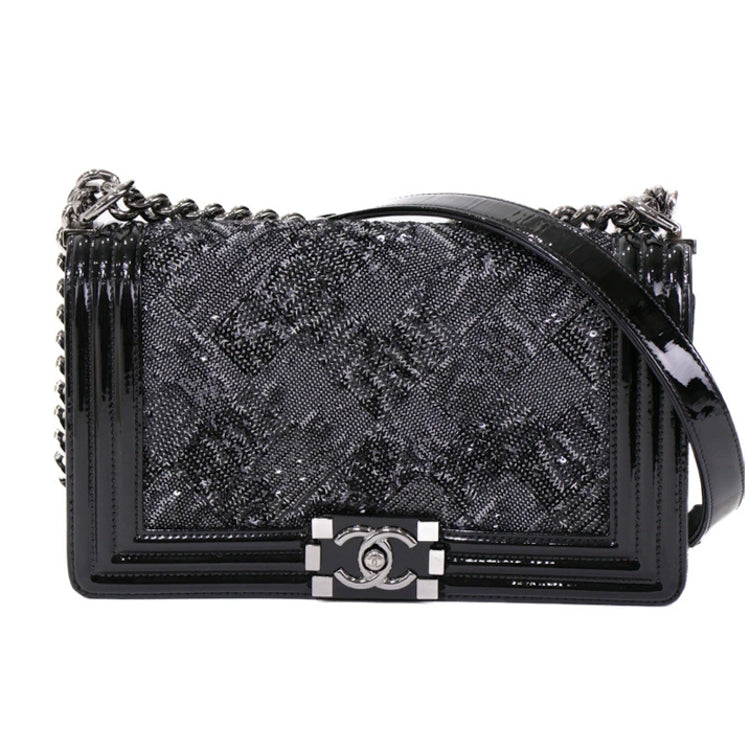 Chanel Boy Chanel Sequin Patent leather Black Chain Shoulder bag 41436