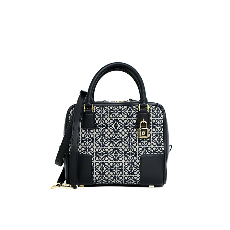 Loewe Amasona 19 Square Anagram Canvas Black Shoulder Bag 42620