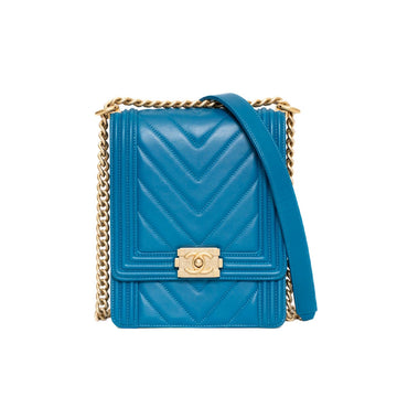 Chanel Boy Chanel  V Stitch AS0130 Lambskin Blue Chain Shoulder Bag 42625