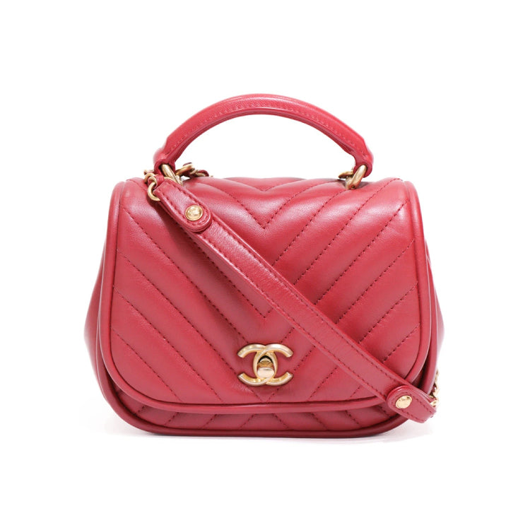 Chanel Top Handle V Stitch Lambskin Red Shoulder Bag 42630