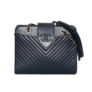 Chanel V Stitch Calfskin Navy Chain Tote Shoulder bag 42635