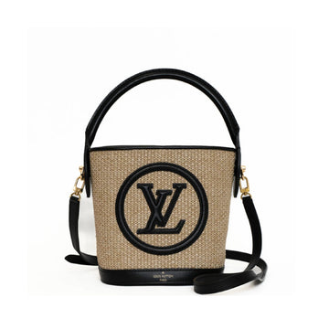 Louis Vuitton Petit Bucket Raphia Beige Chain Shoulder Bag