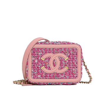 Chanel CC Filigree A84452 Tweed Pink Chain Shoulder Bag 42822