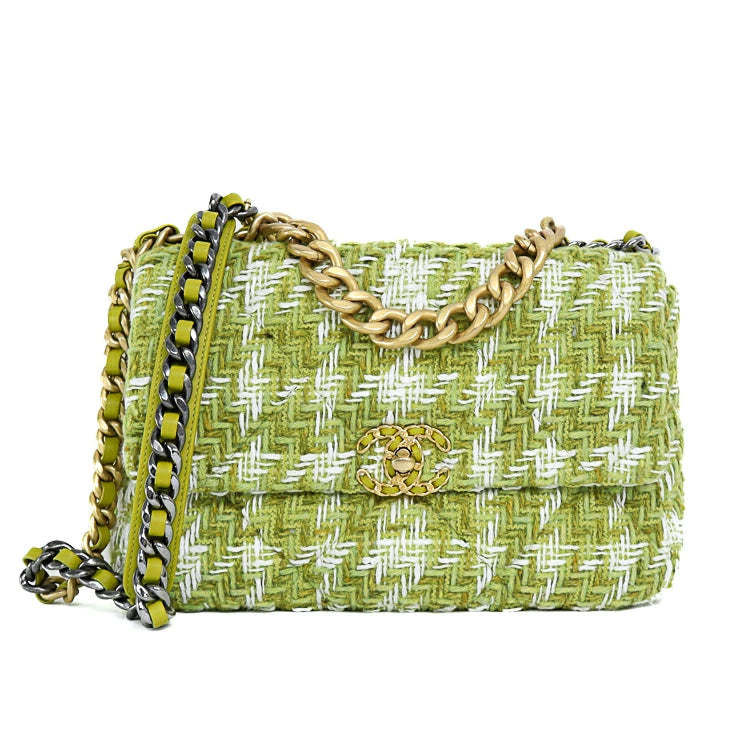 Chanel 19 Chain 2 Way Tweed Green Chain Shoulder Bag 42824