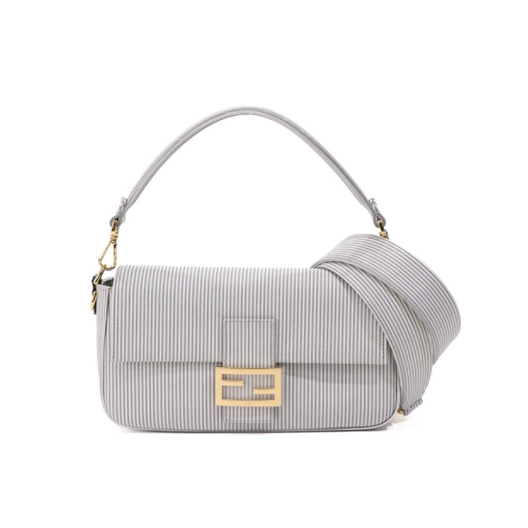 Fendi Mamma Bucket Cotton White Gray Shoulder Bag 42846