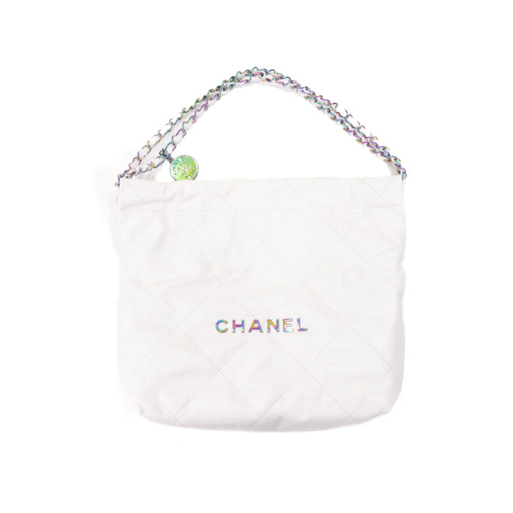 Chanel 22 Quilted Medium Leather White Hobo Shoulder Bag