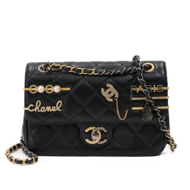 Chanel Charm Lambskin Black Mini Flap Chain Shoulder Bag 43206