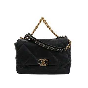 Chanel 19 2Way Lambskin Black Chain Shoulder Bag 43538
