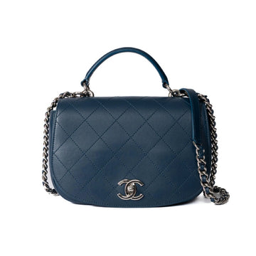 Chanel Matelasse Coco Mark Top Handle Calfskin Navy Shoulder bag 43557
