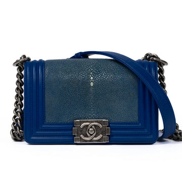 Chanel Boy Chanel Leather Blue Chain Shoulder Bag 43558