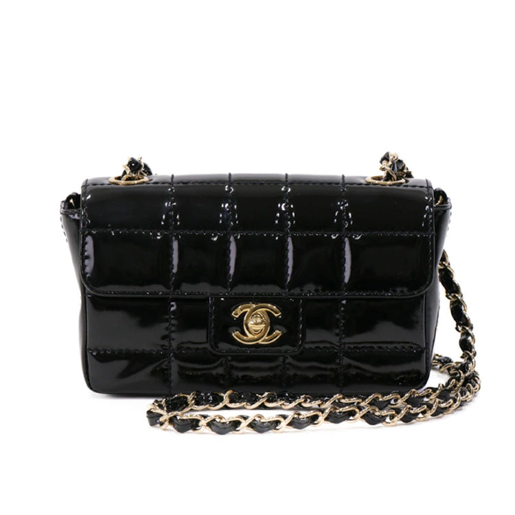 Chanel Choco Bar Coco Mark Enamel Patent Chain Shoulder Bag 43583