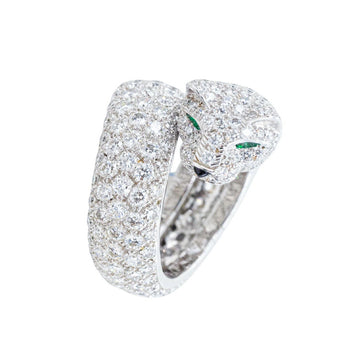 Cartier Panther 18k White Gold Diamond Emerald Onyx Ring