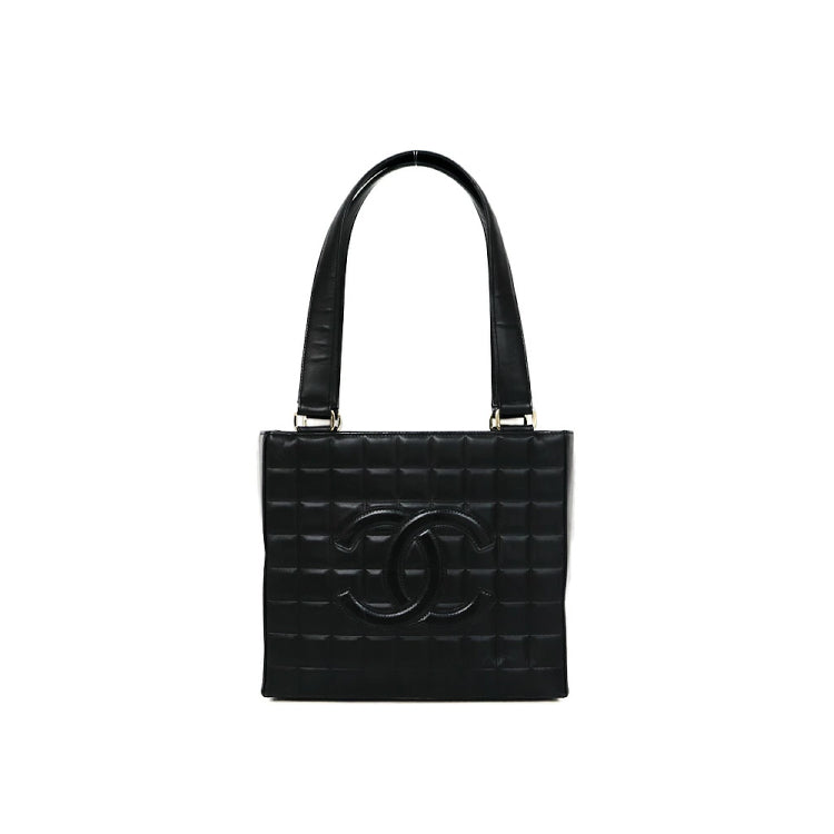 Chanel Chocolate Bar Coco Mark  Lamb Skin Tote Hand Bag 43726