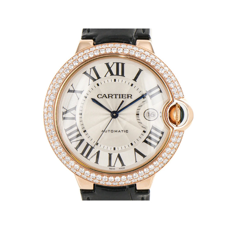 Cartier Baron blue Crocodile Rose Gold Automatic Watch 43859