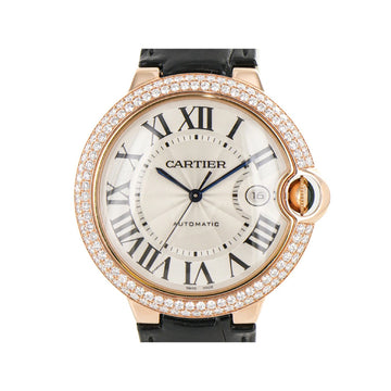 Cartier Baron blue Crocodile Rose Gold Automatic Watch 43859