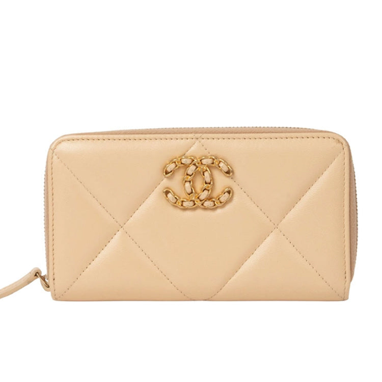 Chanel 19 Matelasse Medium Lambskin Beige Zip Wallet 44231